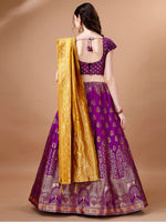 Thumbnail for Lorenvalley Fashion Purple & Mustard Semi-Stitched Lehenga & Unstitched Blouse With Dupatta - Distacart