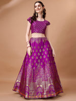 Thumbnail for Lorenvalley Fashion Purple & Mustard Semi-Stitched Lehenga & Unstitched Blouse With Dupatta - Distacart