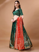 Thumbnail for Lorenvalley Fashion Green & Red Semi-Stitched Lehenga & Unstitched Blouse With Dupatta - Distacart