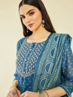 Thumbnail for Soch Bandhani Printed Regular Gotta Patti Kurta with Trousers & Dupatta - Distacart