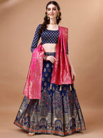Thumbnail for Lorenvalley Fashion Blue & Pink Semi-Stitched Lehenga & Unstitched Blouse With Dupatta - Distacart