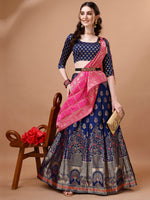 Thumbnail for Lorenvalley Fashion Blue & Pink Semi-Stitched Lehenga & Unstitched Blouse With Dupatta - Distacart