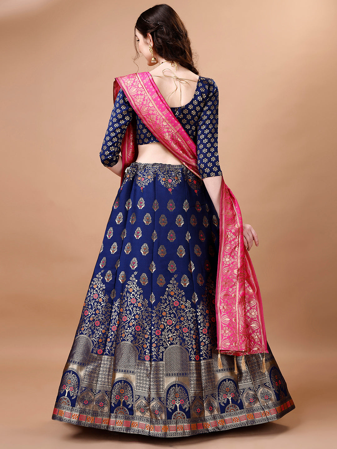 Lorenvalley Fashion Blue & Pink Semi-Stitched Lehenga & Unstitched Blouse With Dupatta - Distacart