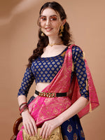Thumbnail for Lorenvalley Fashion Blue & Pink Semi-Stitched Lehenga & Unstitched Blouse With Dupatta - Distacart