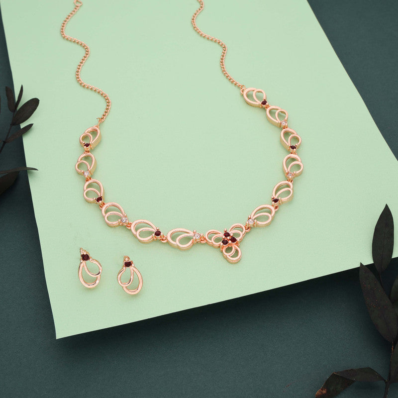 Tehzeeb Creationss Gold-Polished Choker Maroon Stone Necklace With Stud Earrings - Distacart