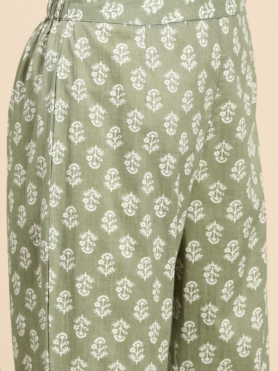 All About You Women Pure Cotton Ethnic Motifs Printed Kurta with Trousers - Distacart