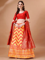 Thumbnail for Lorenvalley Fashion Yellow & Red Semi-Stitched Lehenga & Unstitched Blouse With Dupatta - Distacart