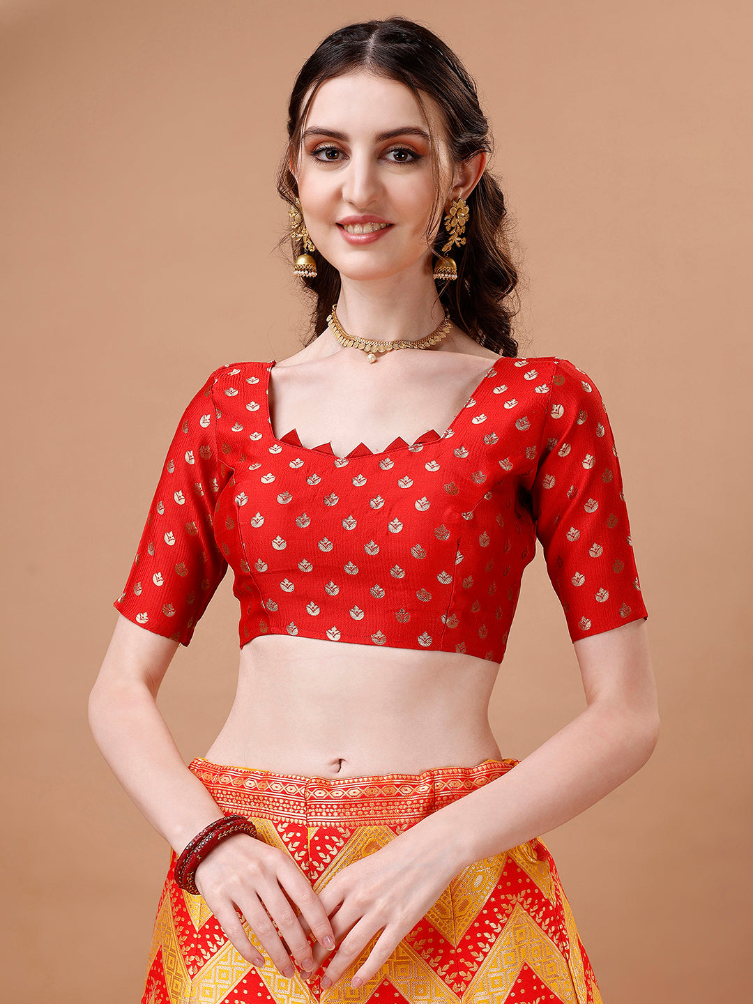 Lorenvalley Fashion Yellow & Red Semi-Stitched Lehenga & Unstitched Blouse With Dupatta - Distacart