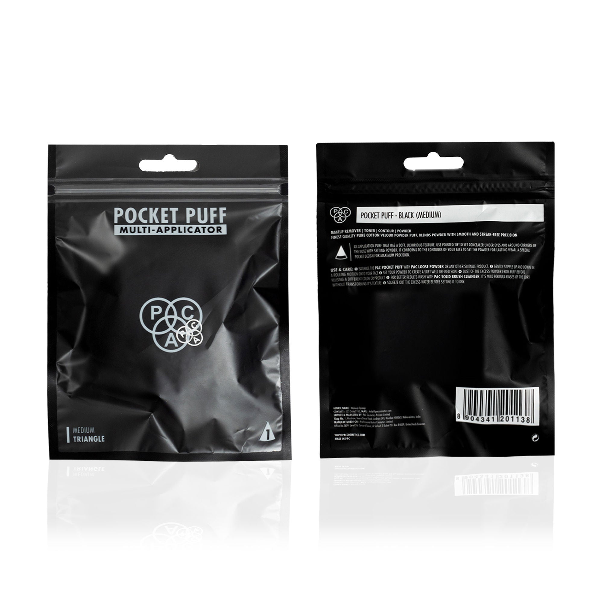 PAC Studio Pocket Puff Black - Medium Size, 99% Soft Natural Cotton, Less Product Wastage, Even Application