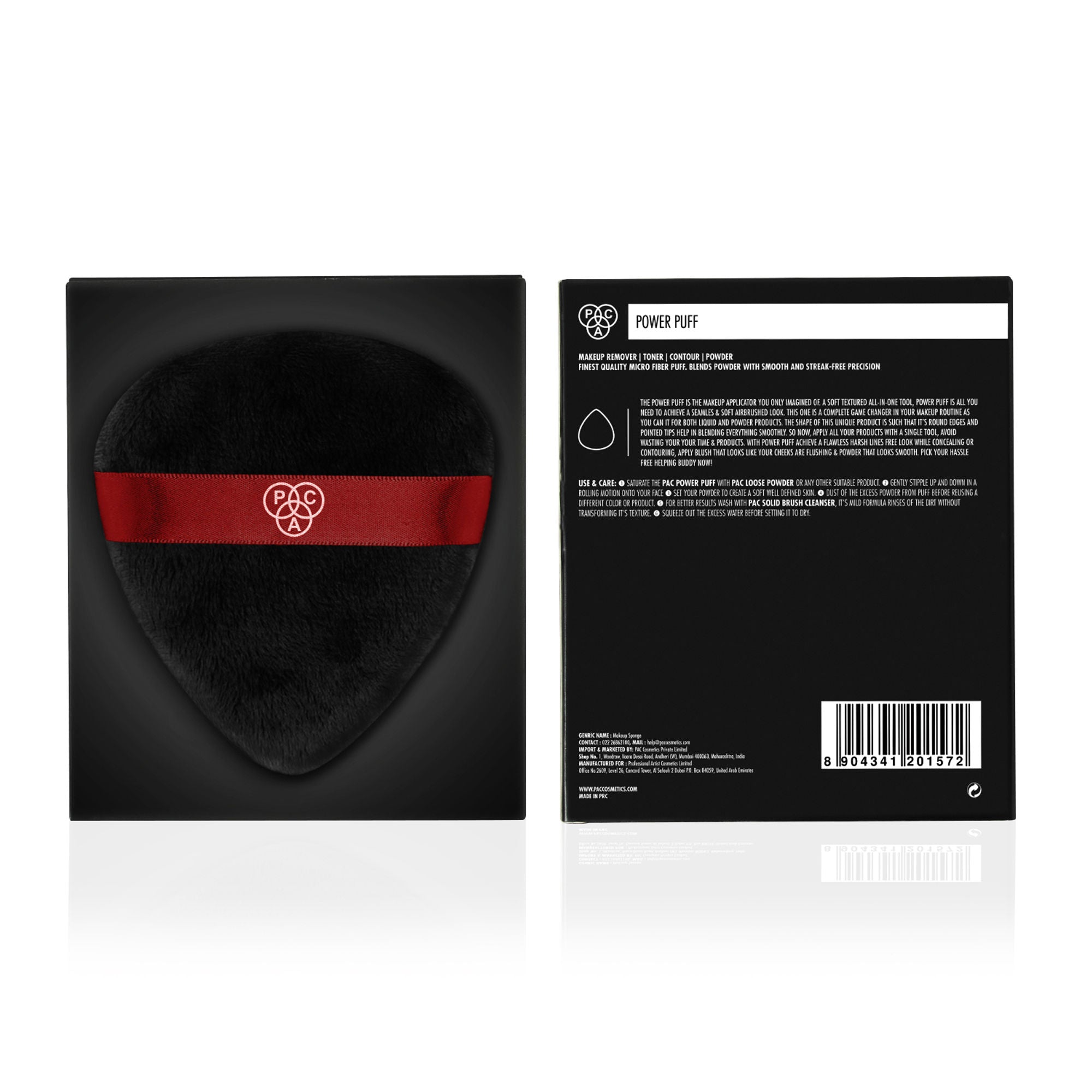 PAC Studio Power Puff Black - Large Size, 99% Soft Micro Fibre, Comes with a Pouch, Less Product Wastage