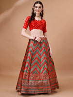 Thumbnail for Lorenvalley Fashion Green & Red Semi-Stitched Lehenga & Unstitched Blouse With Dupatta - Distacart