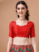 Thumbnail for Lorenvalley Fashion Green & Red Semi-Stitched Lehenga & Unstitched Blouse With Dupatta - Distacart