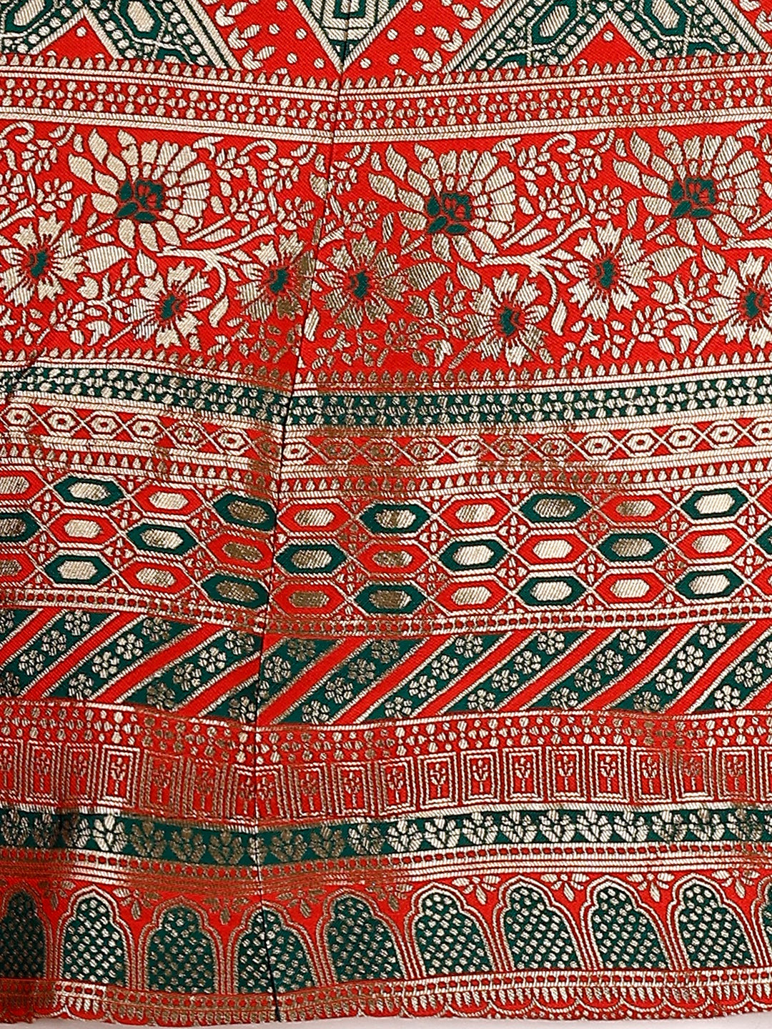 Lorenvalley Fashion Green & Red Semi-Stitched Lehenga & Unstitched Blouse With Dupatta - Distacart