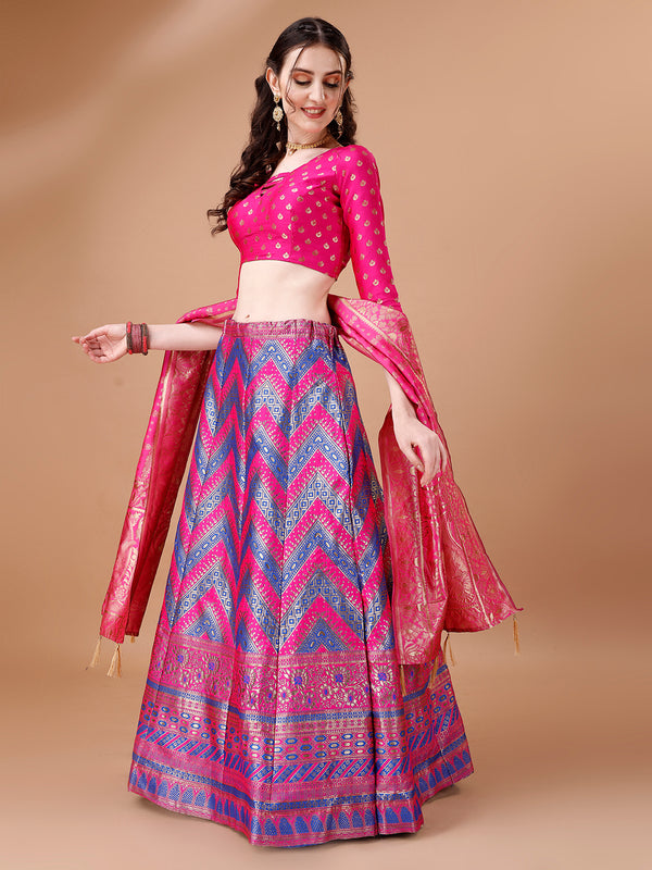 Lorenvalley Fashion Purple & Pink Semi-Stitched Lehenga & Unstitched Blouse With Dupatta - Distacart