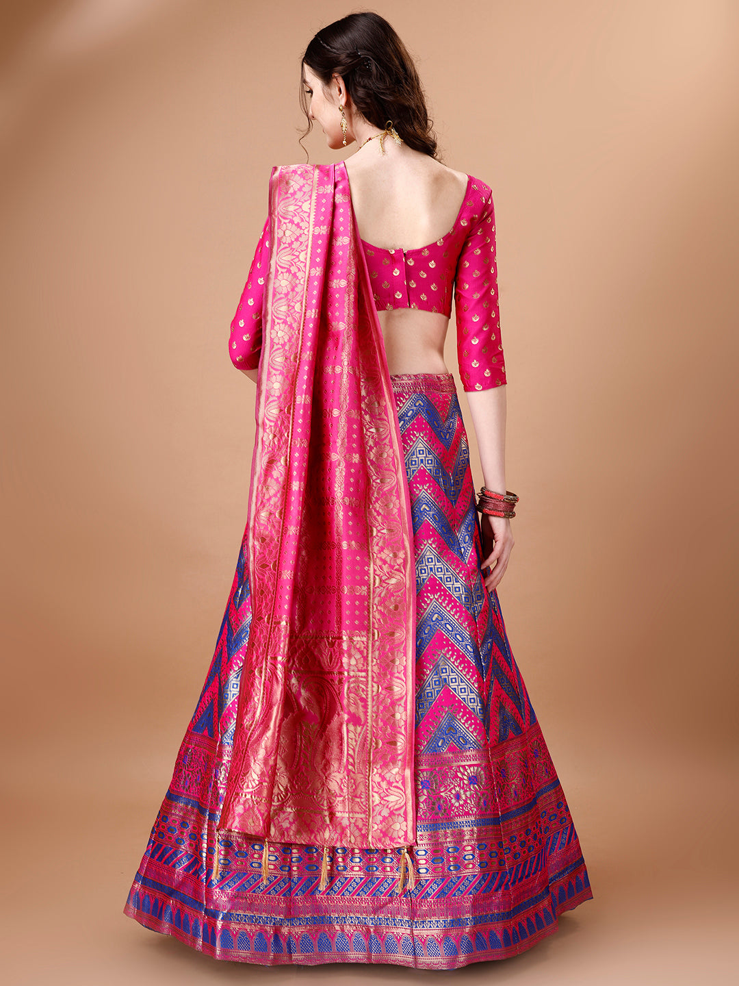 Lorenvalley Fashion Purple & Pink Semi-Stitched Lehenga & Unstitched Blouse With Dupatta - Distacart