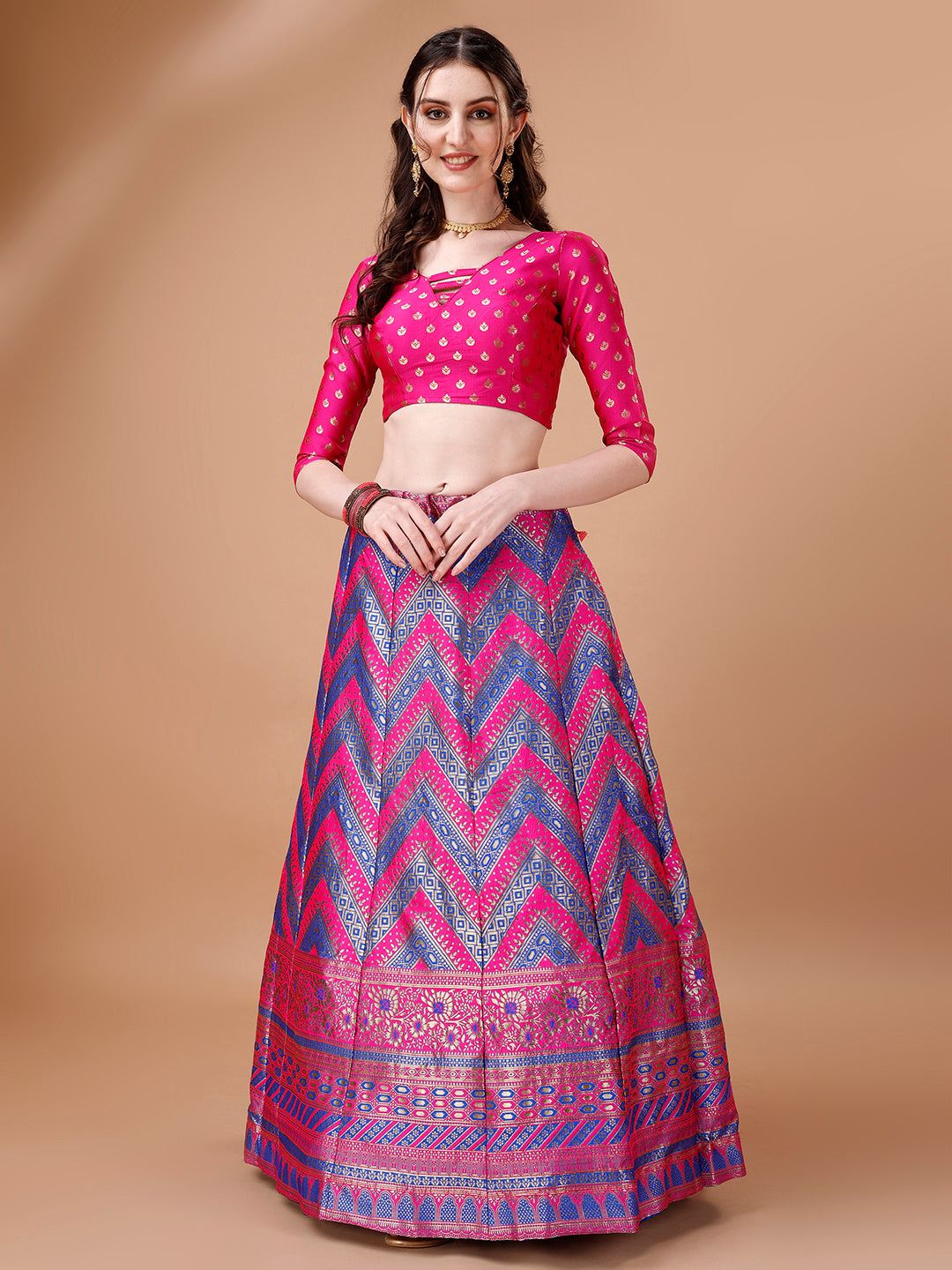 Lorenvalley Fashion Purple & Pink Semi-Stitched Lehenga & Unstitched Blouse With Dupatta - Distacart