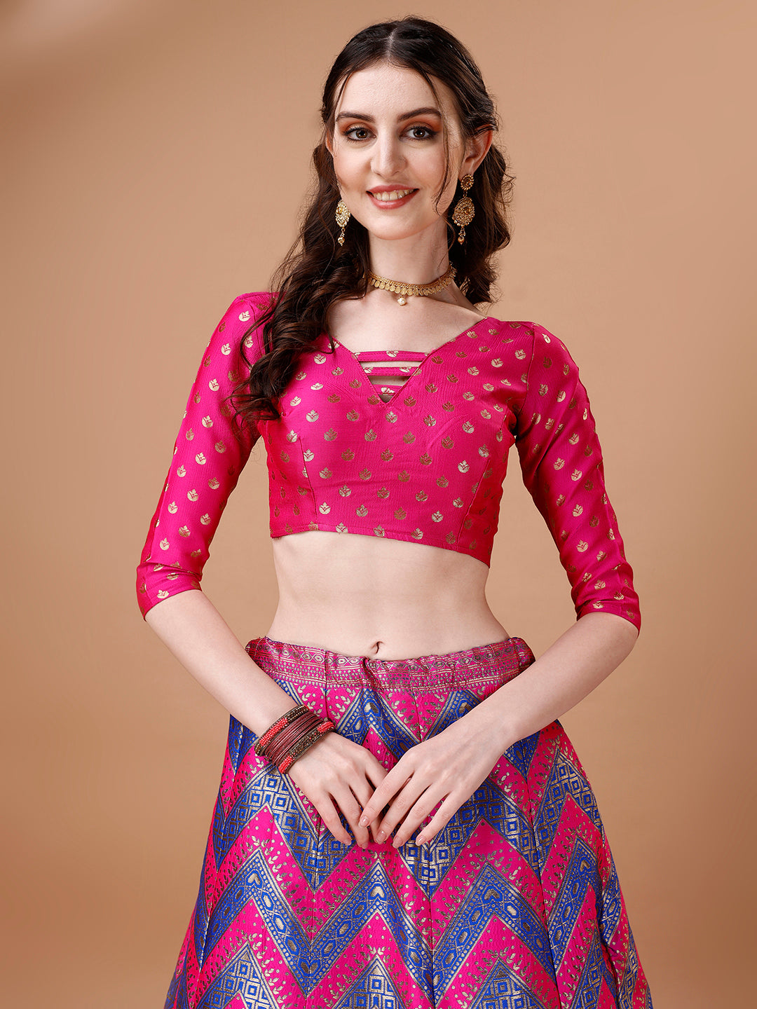 Lorenvalley Fashion Purple & Pink Semi-Stitched Lehenga & Unstitched Blouse With Dupatta - Distacart