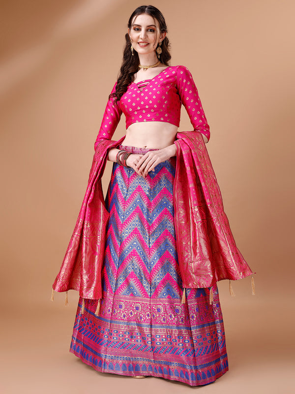 Lorenvalley Fashion Purple & Pink Semi-Stitched Lehenga & Unstitched Blouse With Dupatta - Distacart
