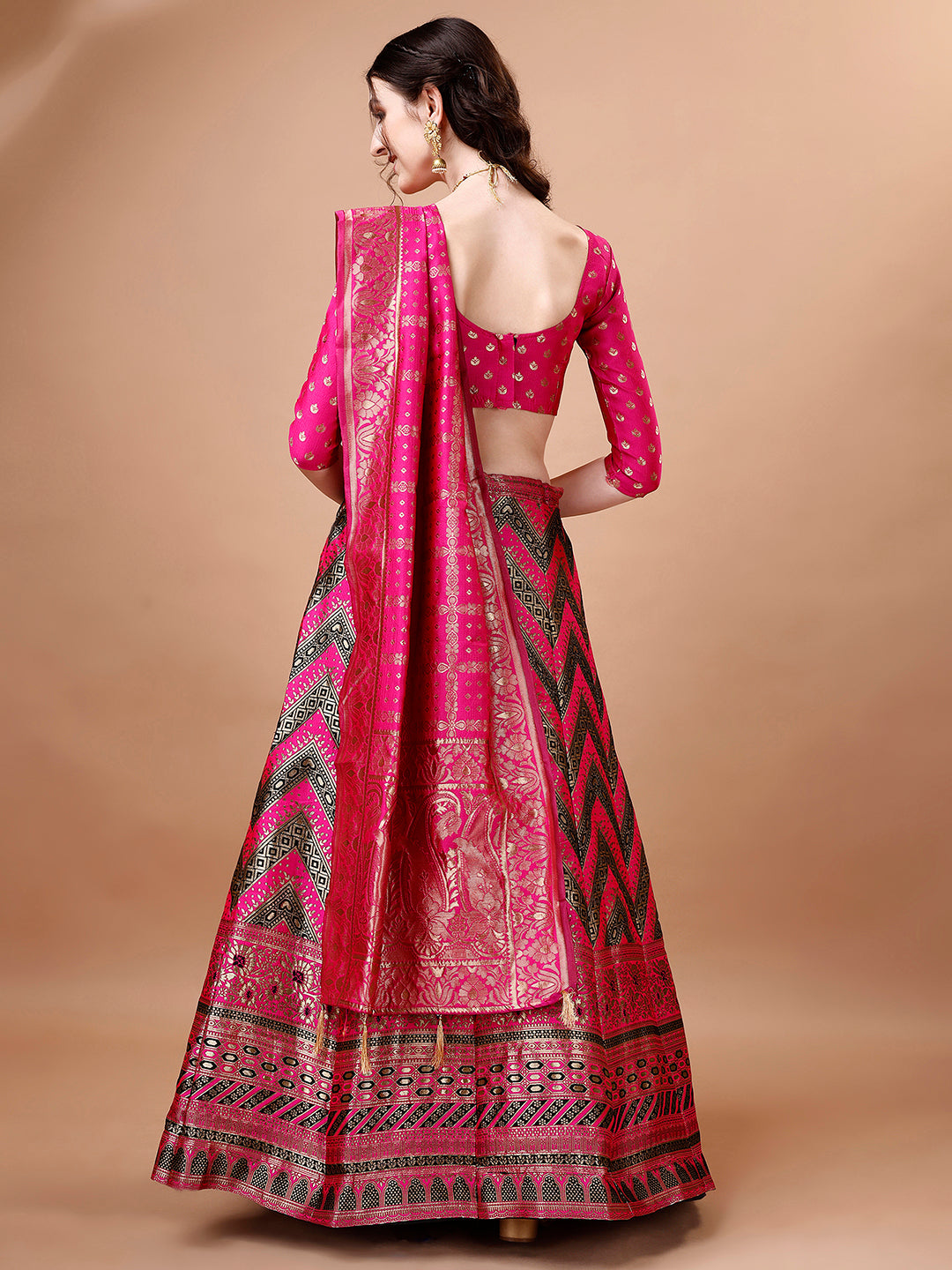 Lorenvalley Fashion Black & Pink Semi-Stitched Lehenga & Unstitched Blouse With Dupatta - Distacart
