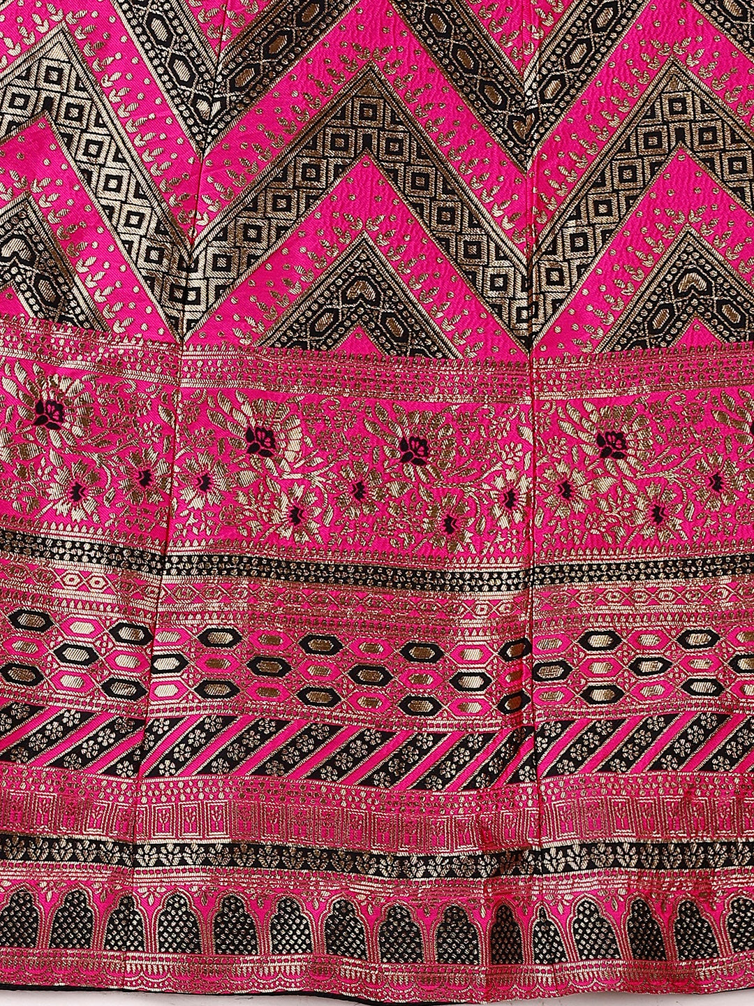 Lorenvalley Fashion Black & Pink Semi-Stitched Lehenga & Unstitched Blouse With Dupatta - Distacart