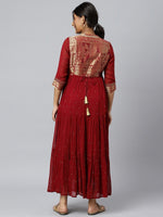 Thumbnail for AURELIA Maroon & Gold Printed Ethnic Motifs Maxi Dress