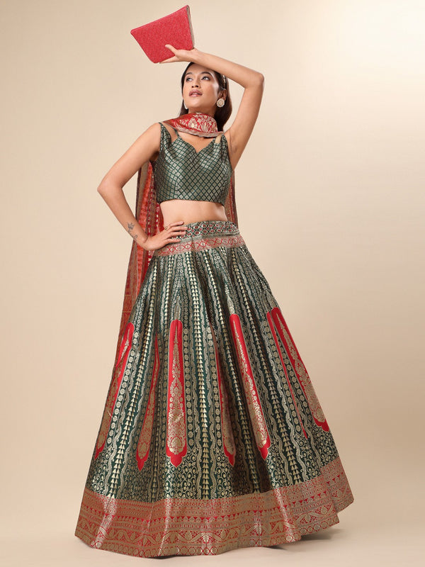 Lorenvalley Fashion Green Ready to Wear Lehenga & Unstitched Blouse With Dupatta - Distacart