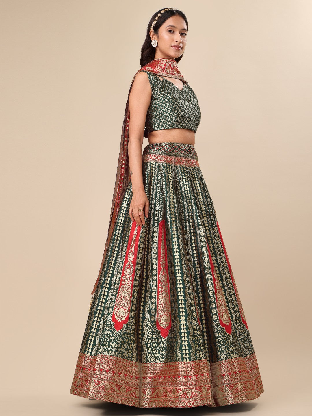 Lorenvalley Fashion Green Ready to Wear Lehenga & Unstitched Blouse With Dupatta - Distacart