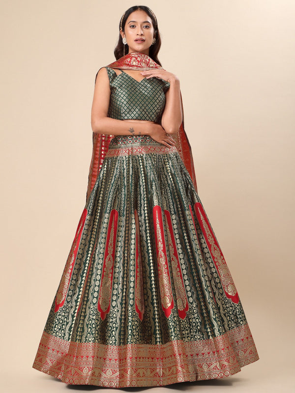 Lorenvalley Fashion Green Ready to Wear Lehenga & Unstitched Blouse With Dupatta - Distacart