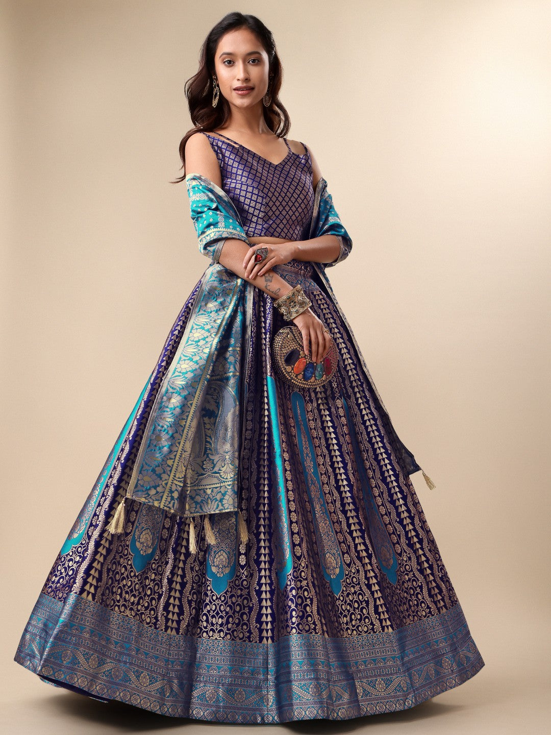 Lorenvalley Fashion Blue Ready to Wear Lehenga & Unstitched Blouse With Dupatta - Distacart