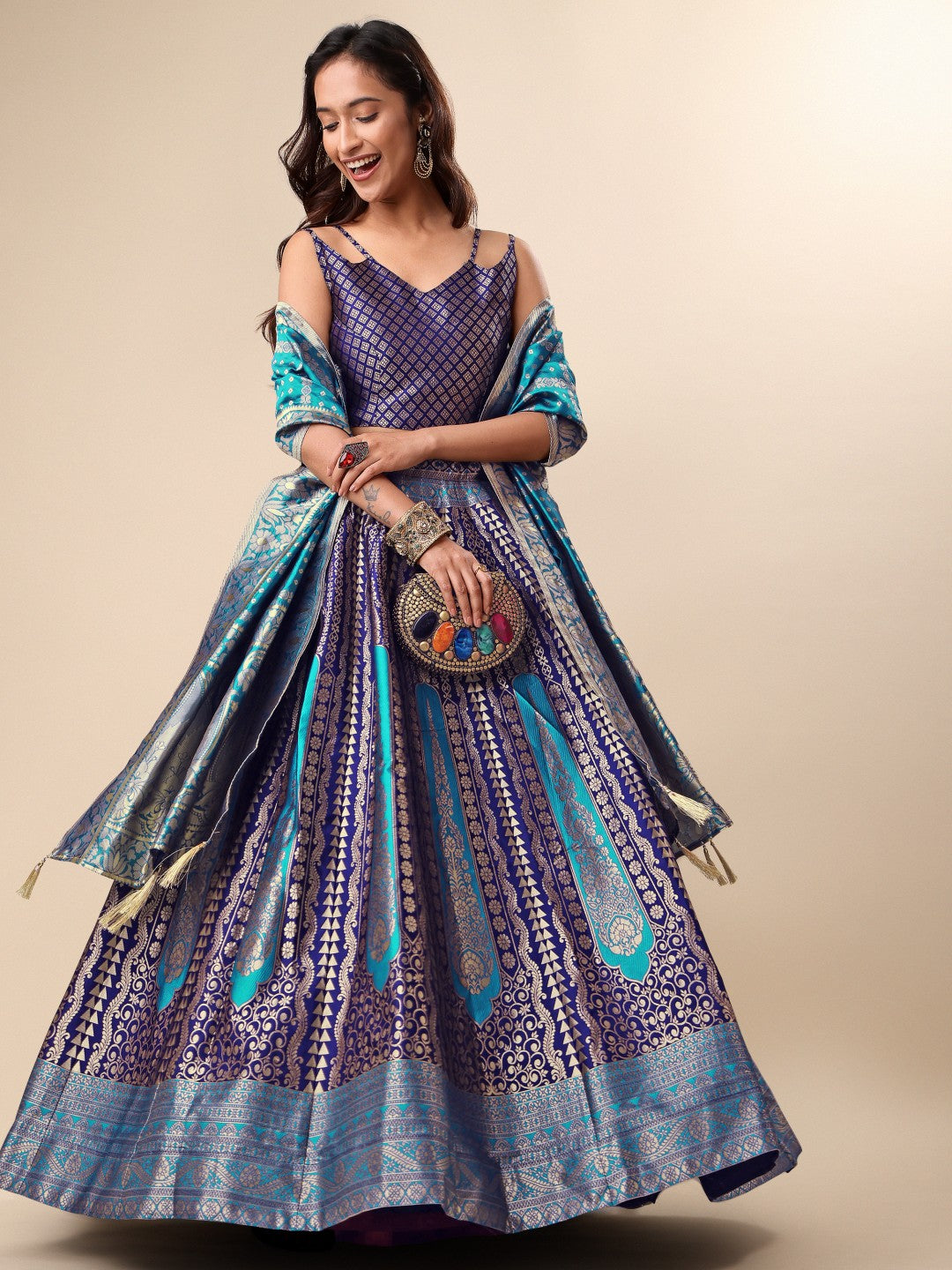 Lorenvalley Fashion Blue Ready to Wear Lehenga & Unstitched Blouse With Dupatta - Distacart