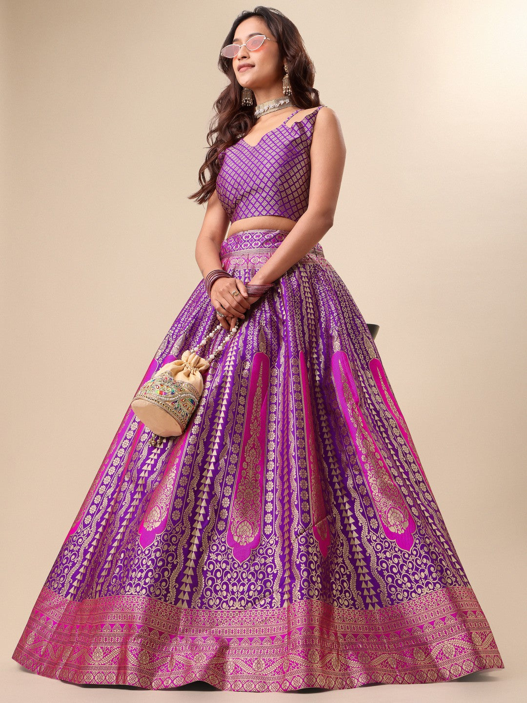 Lorenvalley Fashion Purple Ready to Wear Lehenga & Unstitched Blouse With Dupatta - Distacart