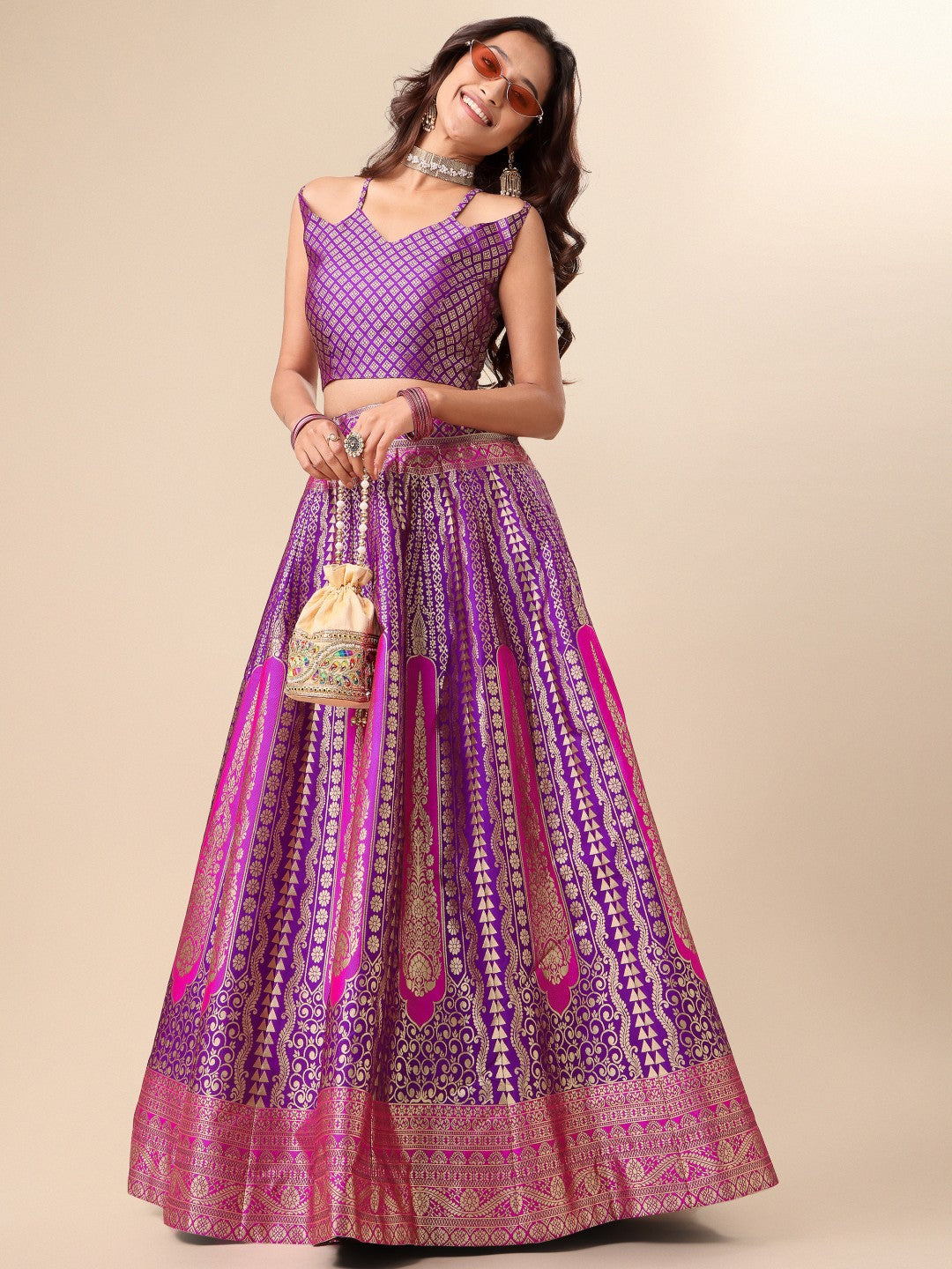 Lorenvalley Fashion Purple Ready to Wear Lehenga & Unstitched Blouse With Dupatta - Distacart