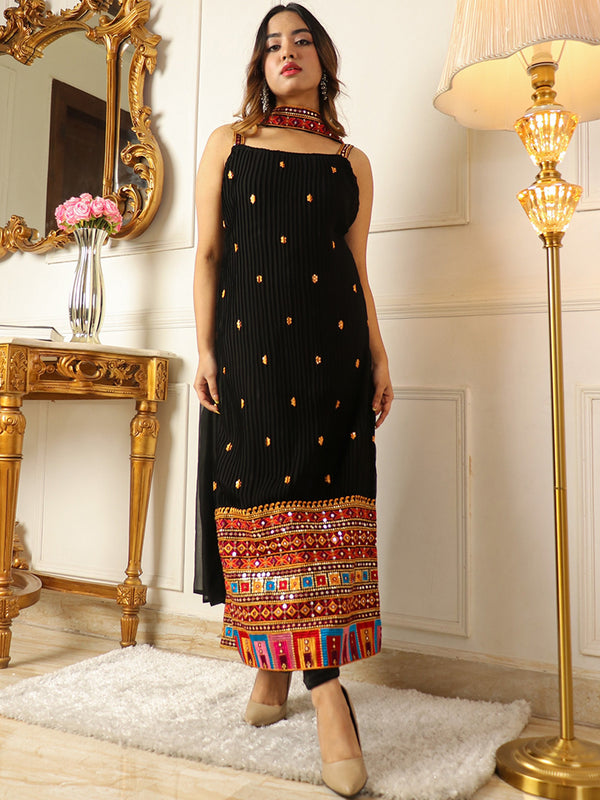 Kalini Floral Embroidered Regular Kurta With Trousers & Dupatta - Distacart