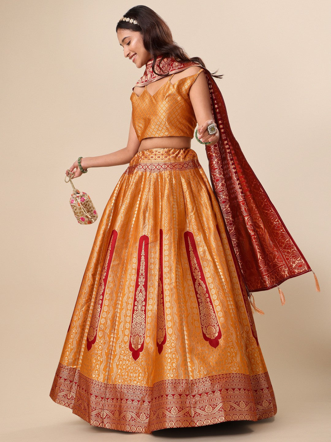 Lorenvalley Fashion Orange Ready to Wear Lehenga & Unstitched Blouse With Dupatta - Distacart