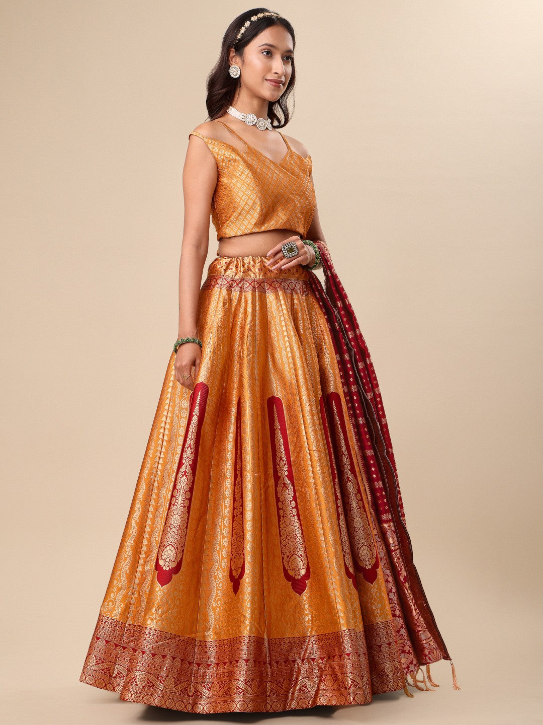 Lorenvalley Fashion Orange Ready to Wear Lehenga & Unstitched Blouse With Dupatta - Distacart