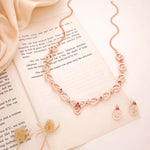 Thumbnail for Tehzeeb Creationss Gold-Polished Choker Pink Stone Necklace With Stud Earrings - Distacart