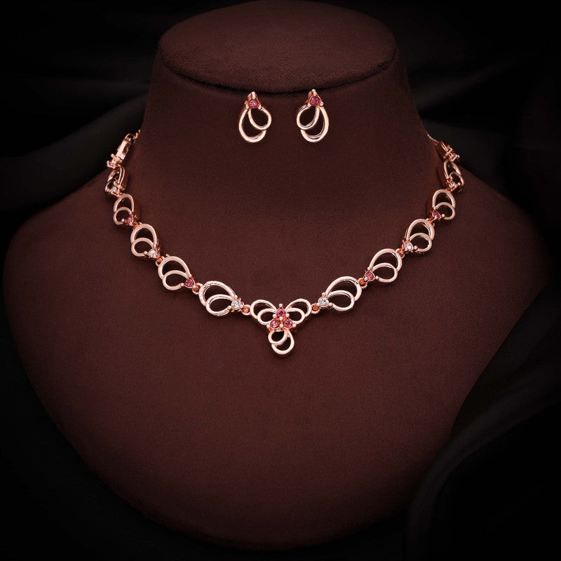 Tehzeeb Creationss Gold-Polished Choker Pink Stone Necklace With Stud Earrings - Distacart