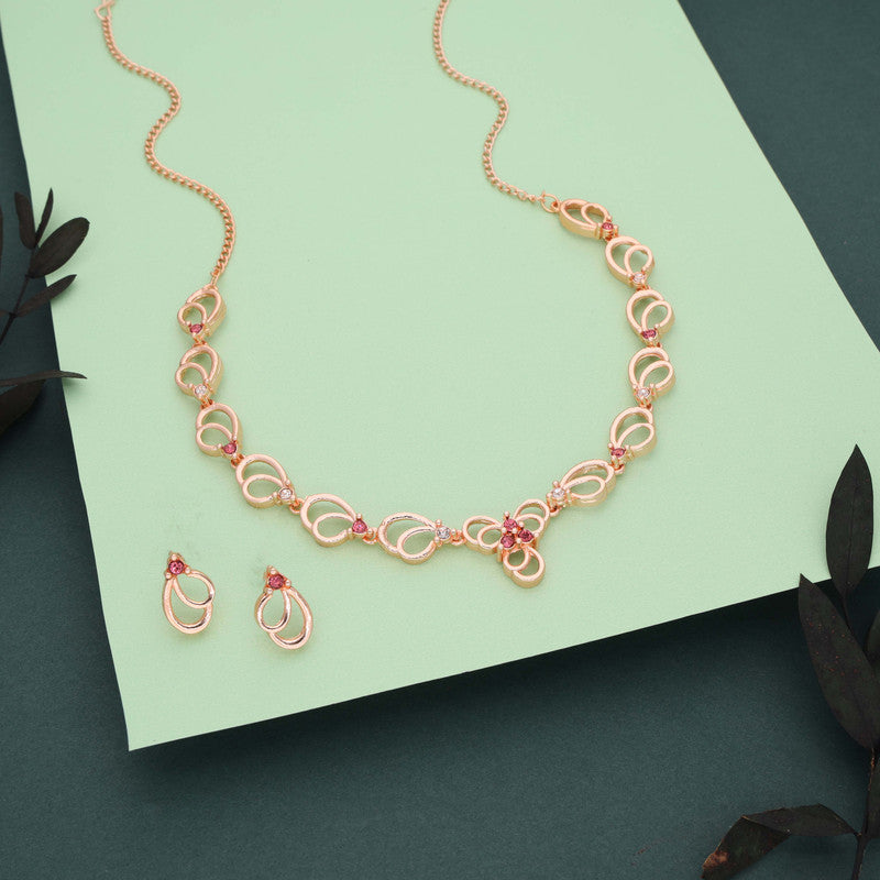 Tehzeeb Creationss Gold-Polished Choker Pink Stone Necklace With Stud Earrings - Distacart