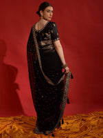 Thumbnail for Anouk Black & Gold-Toned Embellished Embroidered Pure Georgette Saree - Distacart
