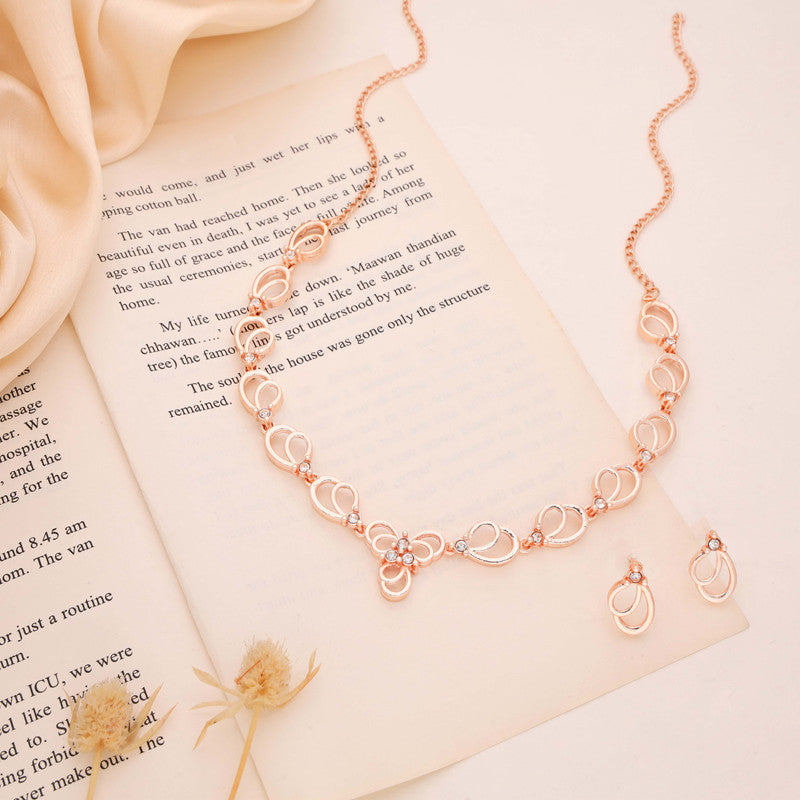 Tehzeeb Creationss Gold-Polished Choker White Stone Necklace With Stud Earrings - Distacart