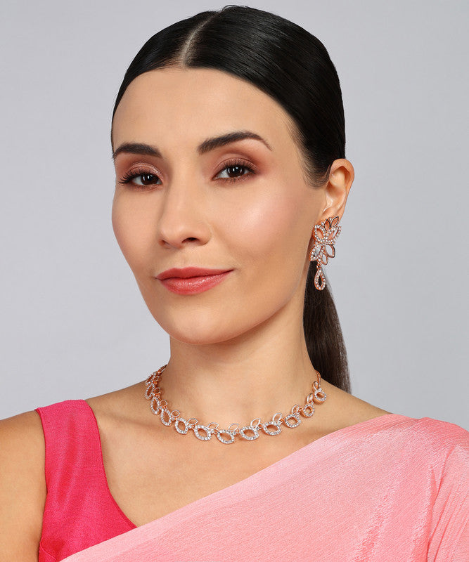 Tehzeeb Creationss Rose Gold-Polished Necklace With Stud - Distacart