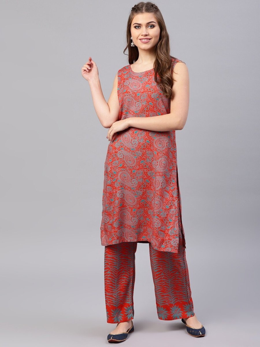 Aks Women Paisley Printed Straight Kurta With Palazzos - Distacart