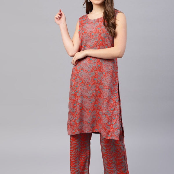 Aks Women Paisley Printed Straight Kurta With Palazzos - Distacart