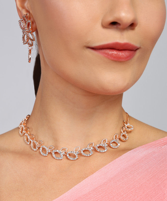 Tehzeeb Creationss Rose Gold-Polished Necklace With Stud - Distacart