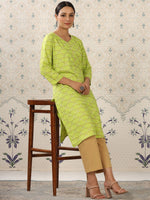 Thumbnail for Ode by House of Pataudi Lime Green & Beige Printed V Neck Kurta With Palazzos - Distacart