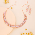 Thumbnail for Tehzeeb Creations Rose Gold-Polished Baby Pink Choker Necklace With Dangle Earrings - Distacart
