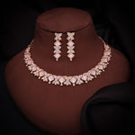 Thumbnail for Tehzeeb Creations Rose Gold-Polished Baby Pink Choker Necklace With Dangle Earrings - Distacart