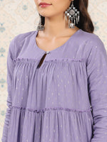 Thumbnail for Ode by House of Pataudi Keyhole Neck A-Line Tiered Woven Design Pure Cotton Kurta Set - Distacart