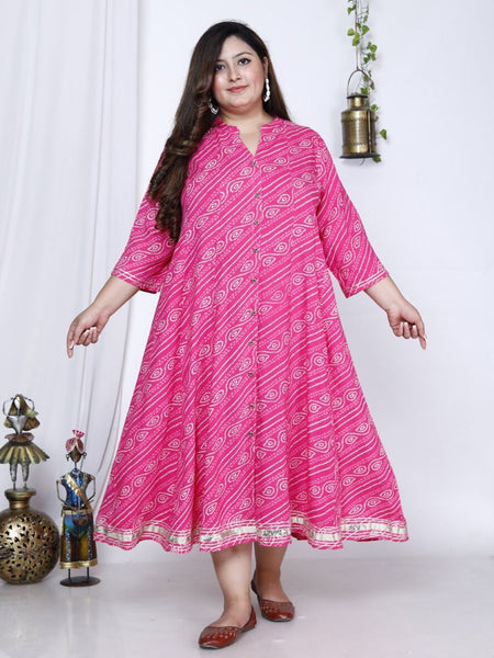 Swasti Plus Size Ethnic Motifs Printed A-Line Midi Ethnic Dress