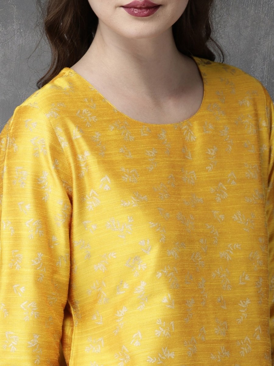 Anouk Women Mustard & Turquoise Blue Printed Kurta with Trousers - Distacart